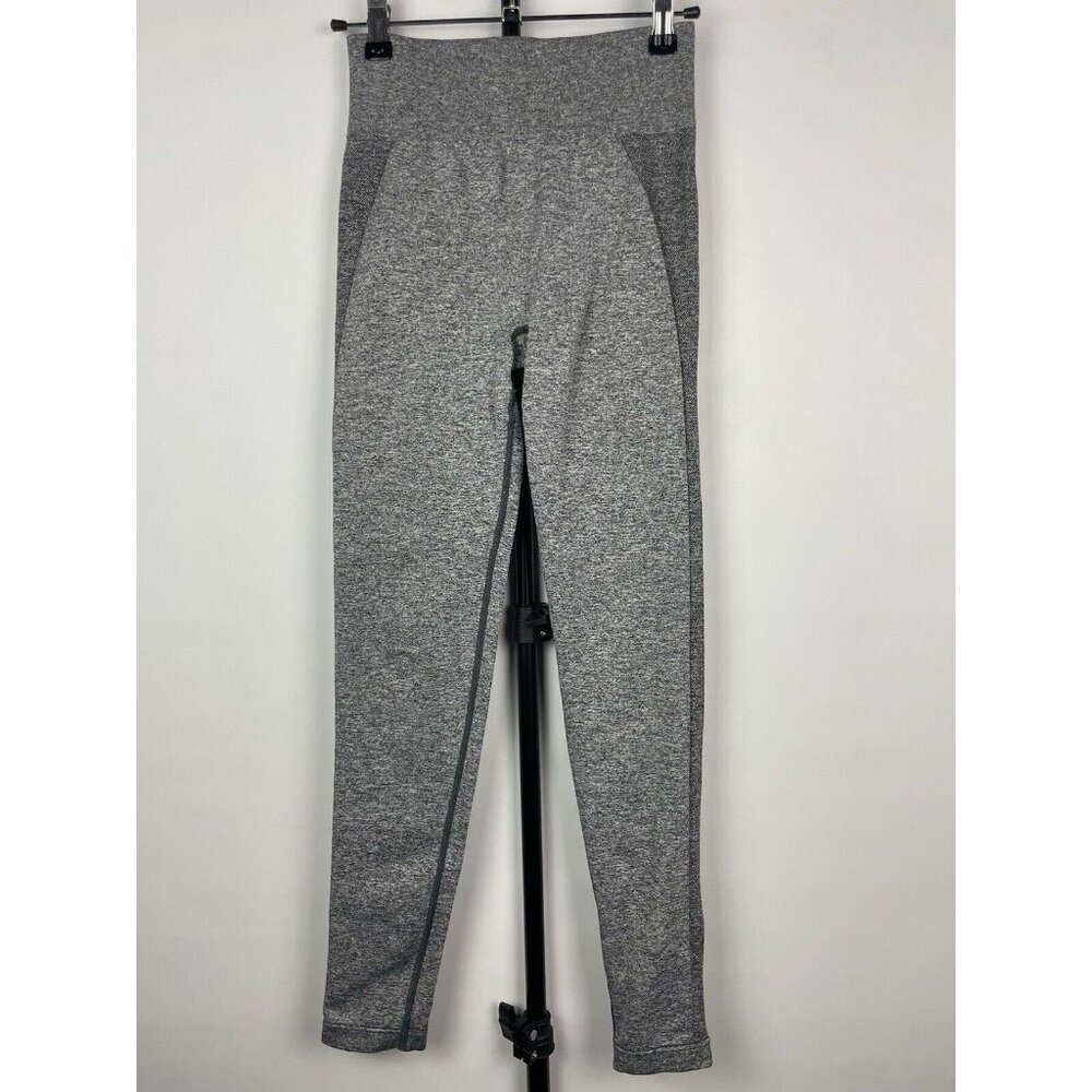 Gymshark Charcoal Marl Flex High Waisted Pink Spell Out Logo Leggings Sz Small